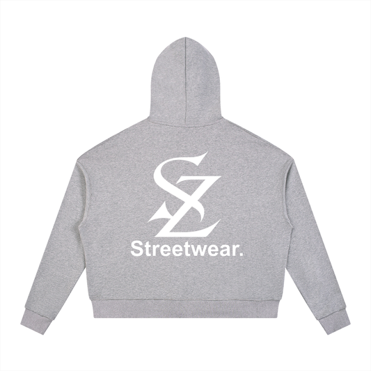 Surzy Contrast Drawstring Hoodie (Flower Grey & Pink)