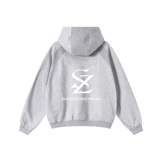 340GSM Men’s Trendy Fleece Structured Panel Hoodie Heathered Grey