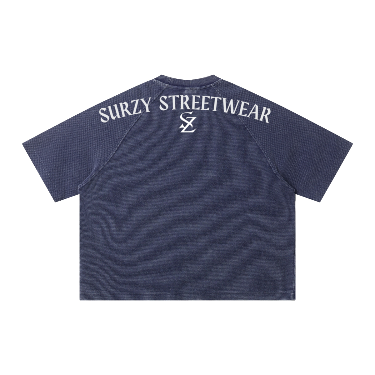 235GSM Men's Waffle Knit Snow Wash Raglan Boxy T-Shirt Midnight Washed Blue