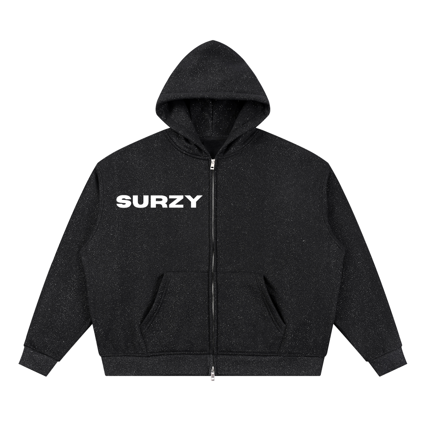 Rhinestones Full Zip Boxy Hoodie (Two Zipper)