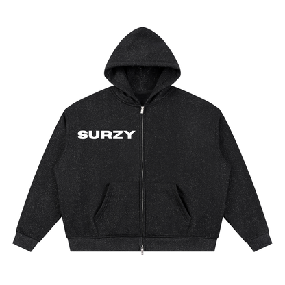 Rhinestones Full Zip Boxy Hoodie (Two Zipper)