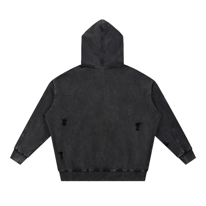 Surzy ripped Snow Washed Distressed Hoodie (Black)