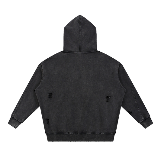 Surzy ripped Snow Washed Distressed Hoodie (Black)