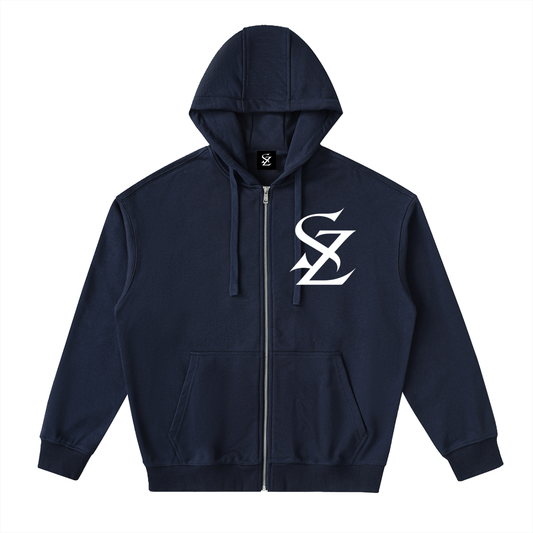 Shoulder-Drop Double Hoodie Zip-Up