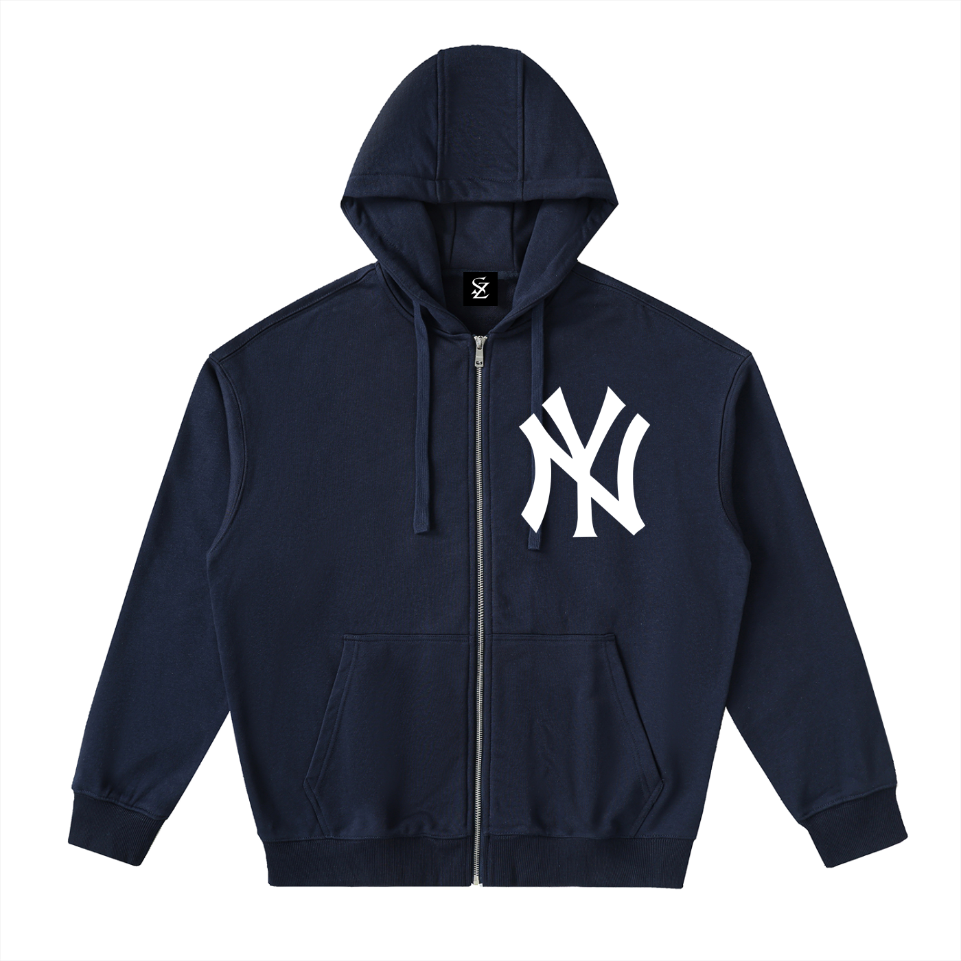 Surzy Yankees Shoulder Drop Double layer Hood Hoodie (Navy Blue)