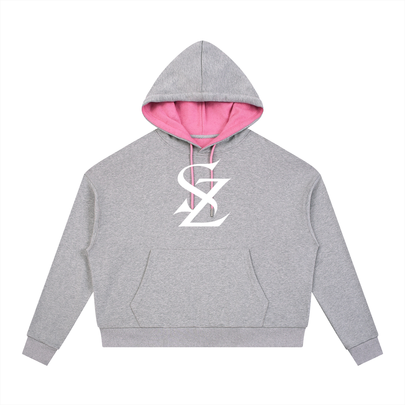 Surzy Contrast Drawstring Hoodie (Flower Grey & Pink)