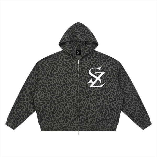 Surzy Full-Zip-Up Hoodie (Leopard Print)
