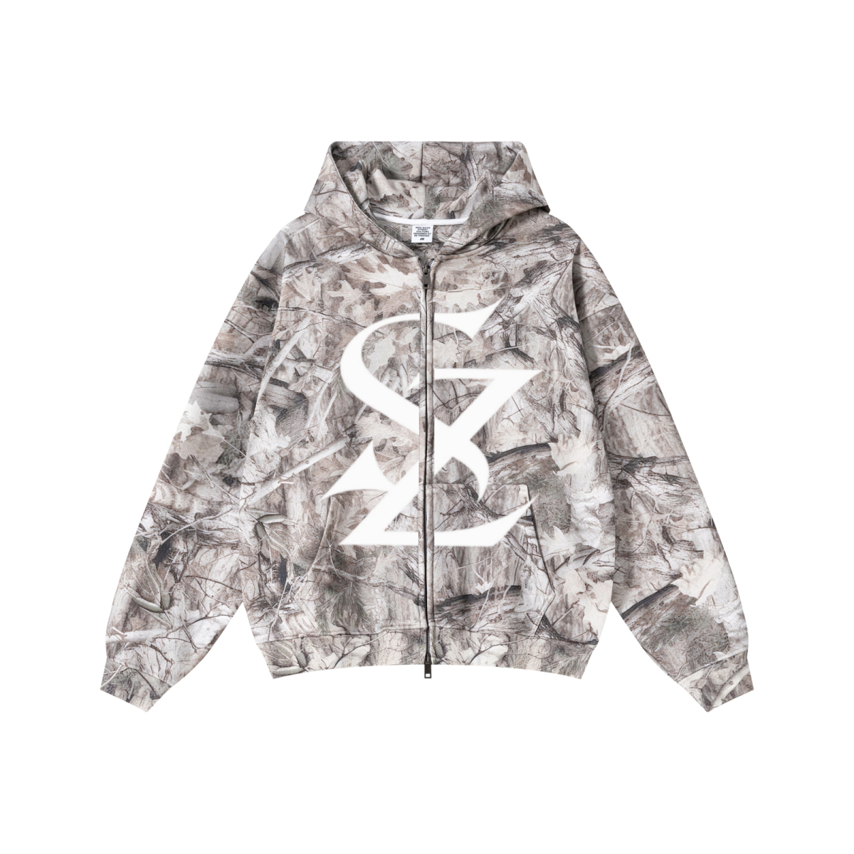 340GSM Unisex Heat Transfer Desert Camouflage Zip-Up Hoodie 	Branch Camouflage