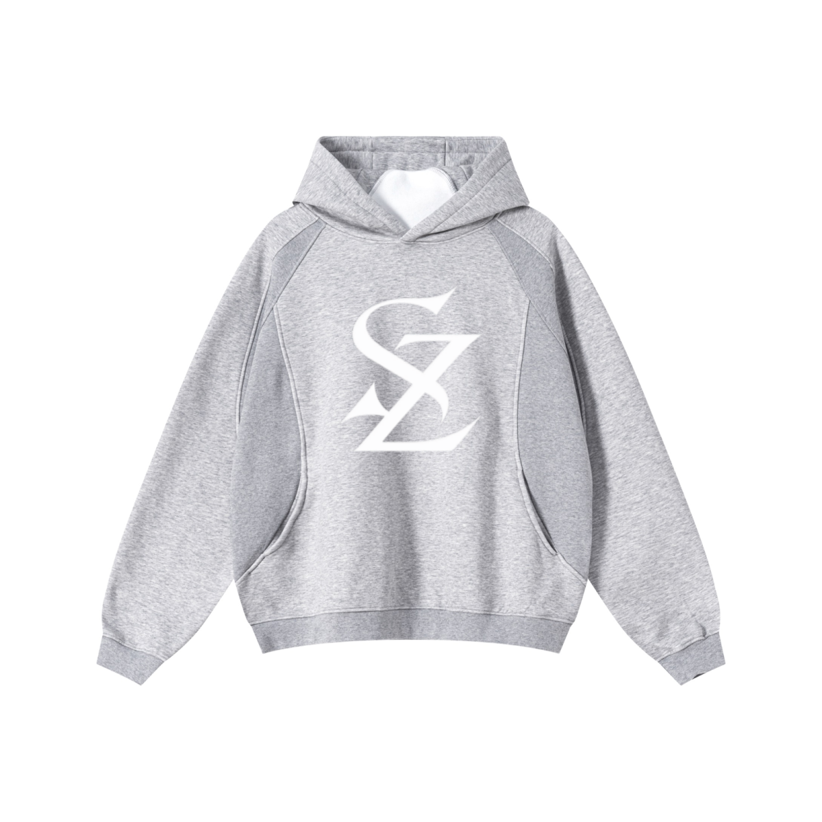 340GSM Men’s Trendy Fleece Structured Panel Hoodie Heathered Grey