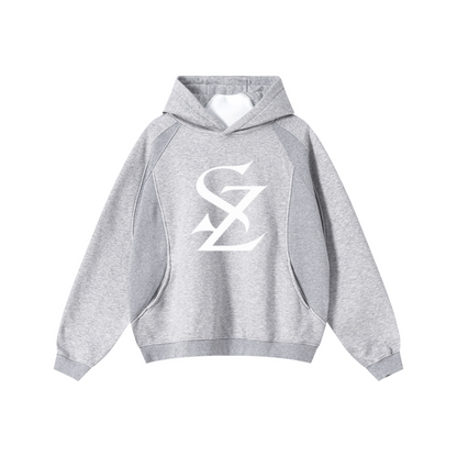 340GSM Men’s Trendy Fleece Structured Panel Hoodie Heathered Grey