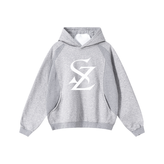 340GSM Men’s Trendy Fleece Structured Panel Hoodie Heathered Grey