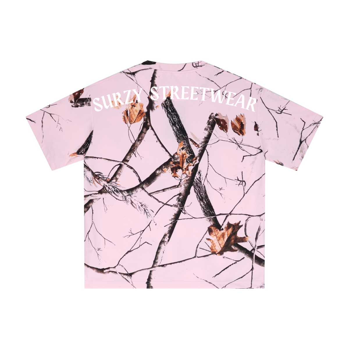 240GSM Unisex Relaxed Fit Tree Leaf Heat-Transfer T-shirt Light Pink