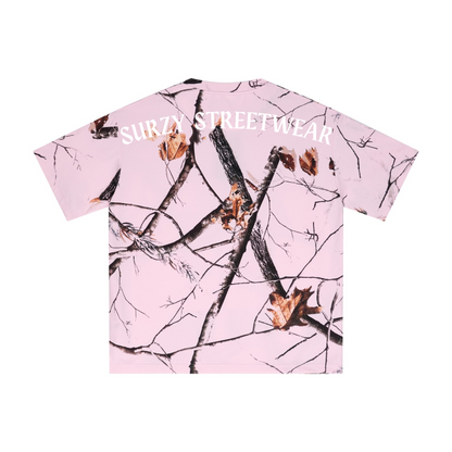 240GSM Unisex Relaxed Fit Tree Leaf Heat-Transfer T-shirt Light Pink