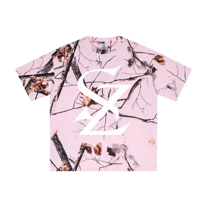 240GSM Unisex Relaxed Fit Tree Leaf Heat-Transfer T-shirt Light Pink