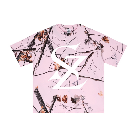 240GSM Unisex Relaxed Fit Tree Leaf Heat-Transfer T-shirt Light Pink