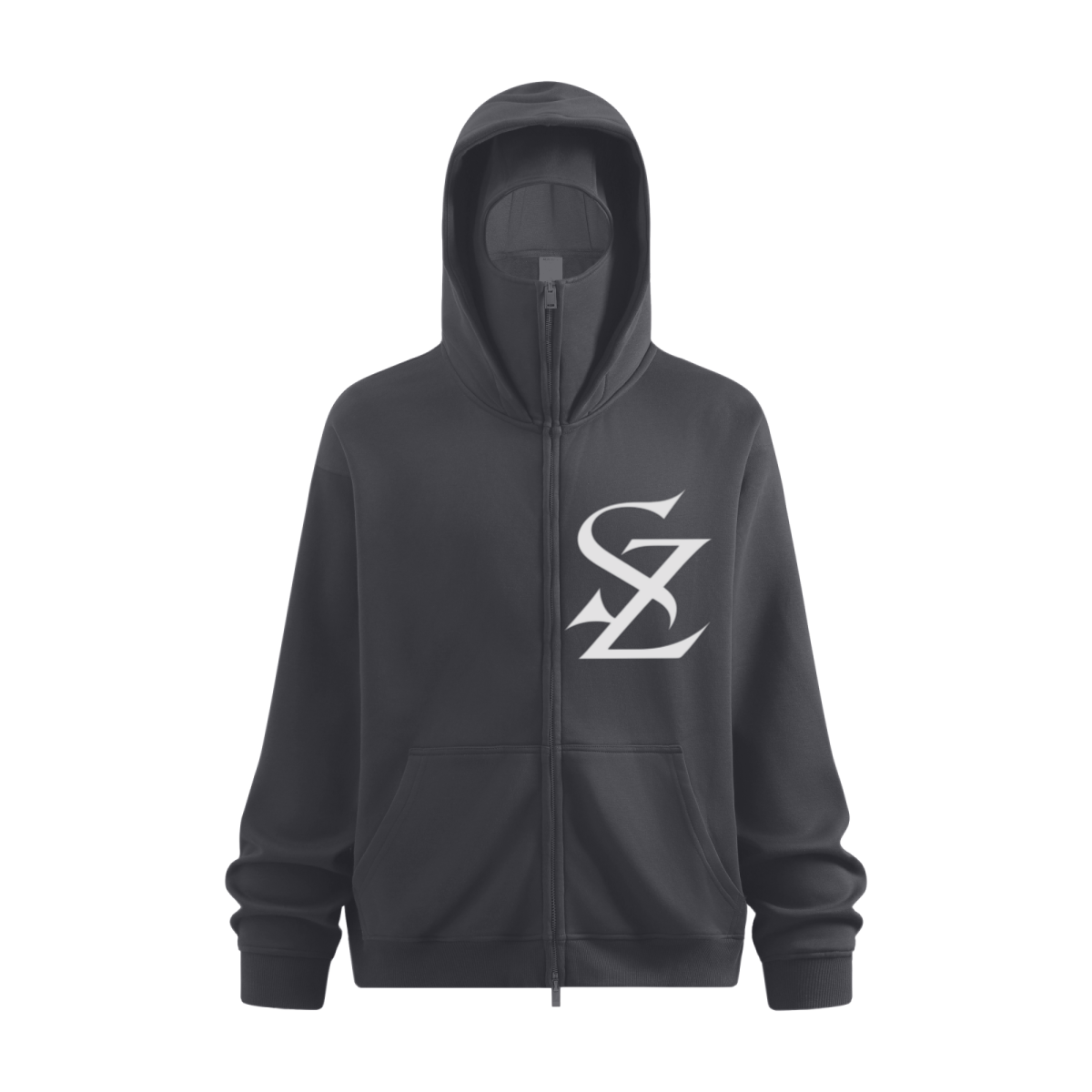 340GSM Men’s Trendy Fleece Zip-Up Windproof Face-Mask Hoodie Dark Grey