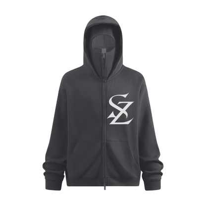 340GSM Men’s Trendy Fleece Zip-Up Windproof Face-Mask Hoodie Dark Grey