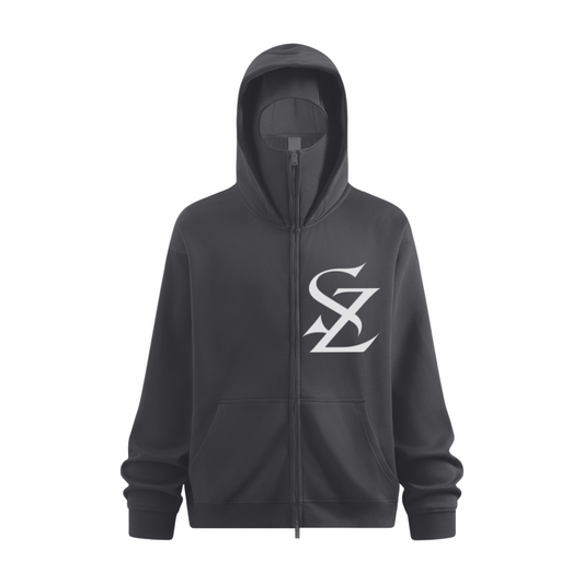 340GSM Men’s Trendy Fleece Zip-Up Windproof Face-Mask Hoodie Dark Grey