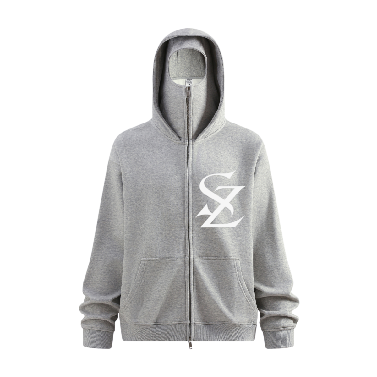 340GSM Men’s Trendy Fleece Zip-Up Windproof Face-Mask Hoodie Heathered Grey