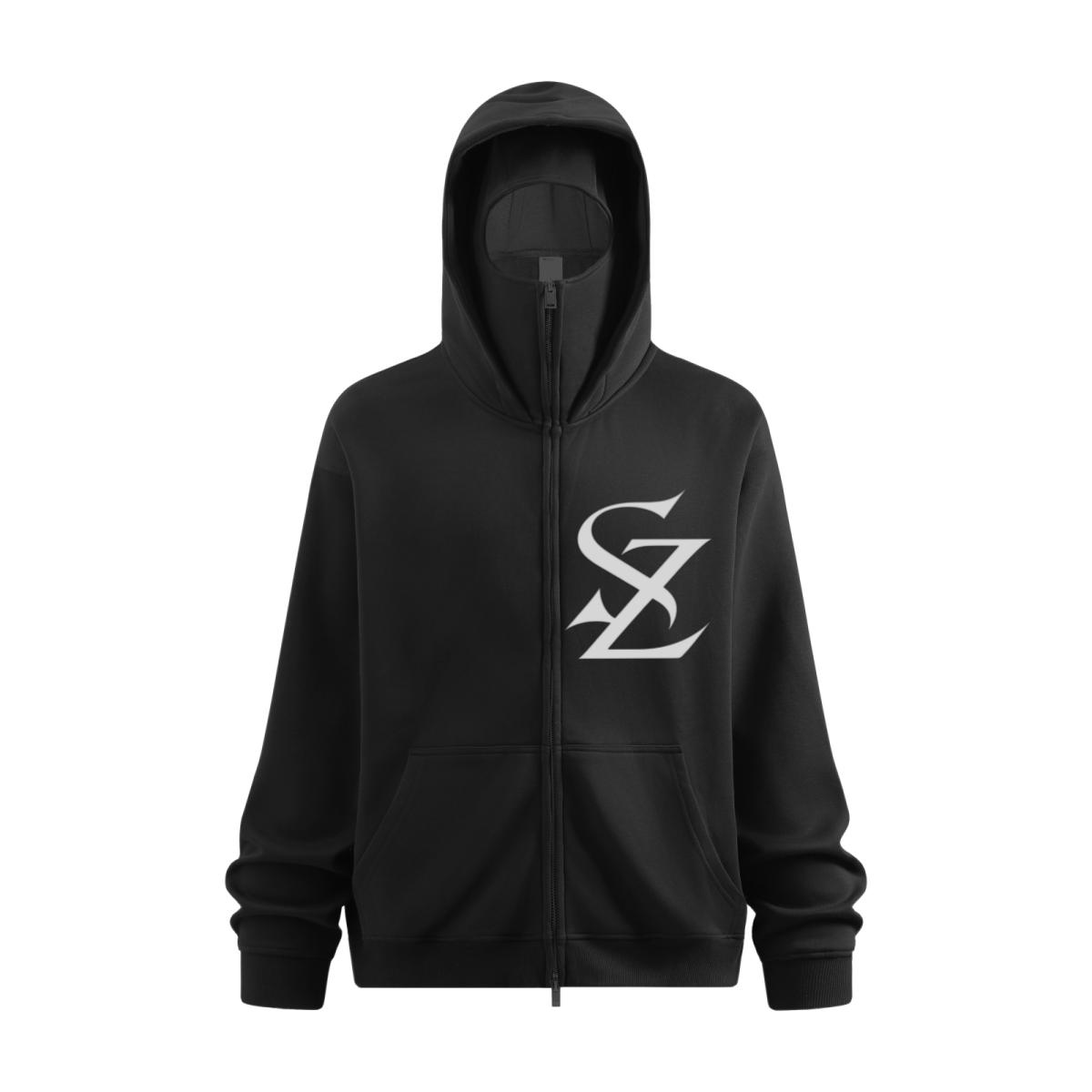 340GSM Men’s Trendy Fleece Zip-Up Windproof Face-Mask Hoodie Black