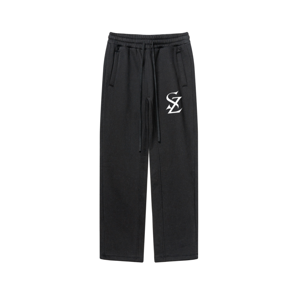 345GSM Unisex Solid-Color Relaxed Fleece-Lined Straight-Leg Pants Black