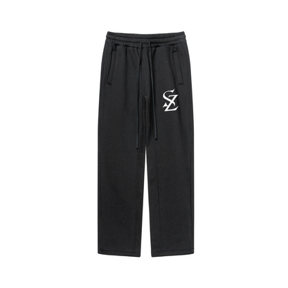 345GSM Unisex Solid-Color Relaxed Fleece-Lined Straight-Leg Pants Black