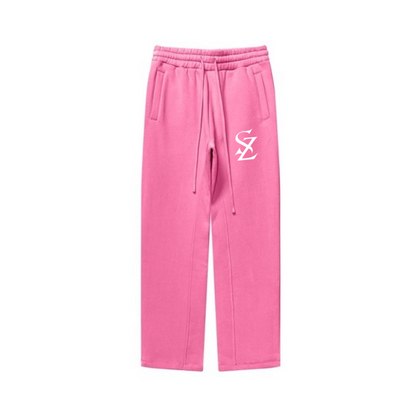 345GSM Unisex Solid-Color Relaxed Fleece-Lined Straight-Leg Pants Beige