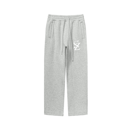345GSM Unisex Solid-Color Relaxed Fleece-Lined Straight-Leg Pants Heathered Gray