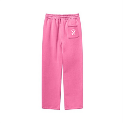 345GSM Unisex Solid-Color Relaxed Fleece-Lined Straight-Leg Pants Beige