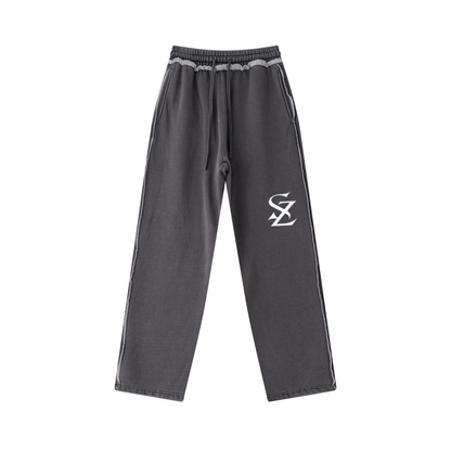 400GSM Men’s Raw-Edge Pigment-Wash Straight-Leg Pants Dark Grey