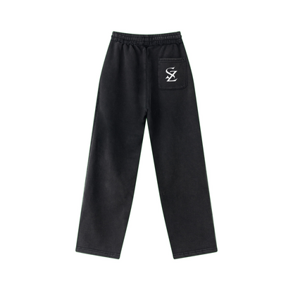 400GSM Men’s Raw-Edge Pigment-Wash Straight-Leg Pants Snow Wash Grey