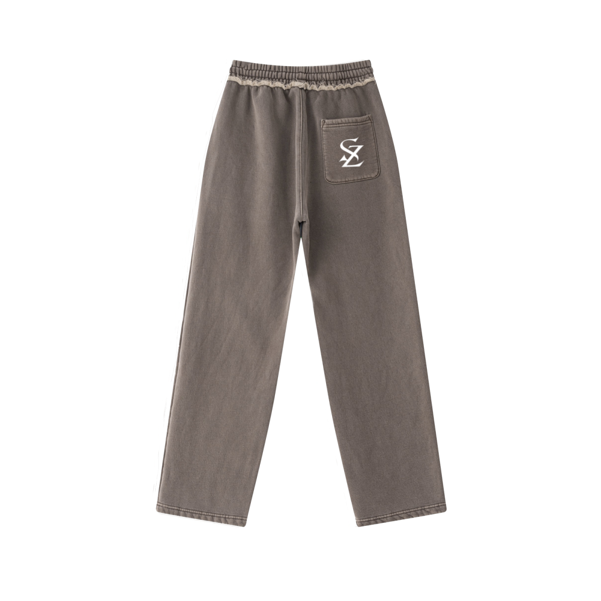 400GSM Men’s Raw-Edge Pigment-Wash Straight-Leg Pants Coffee Brown