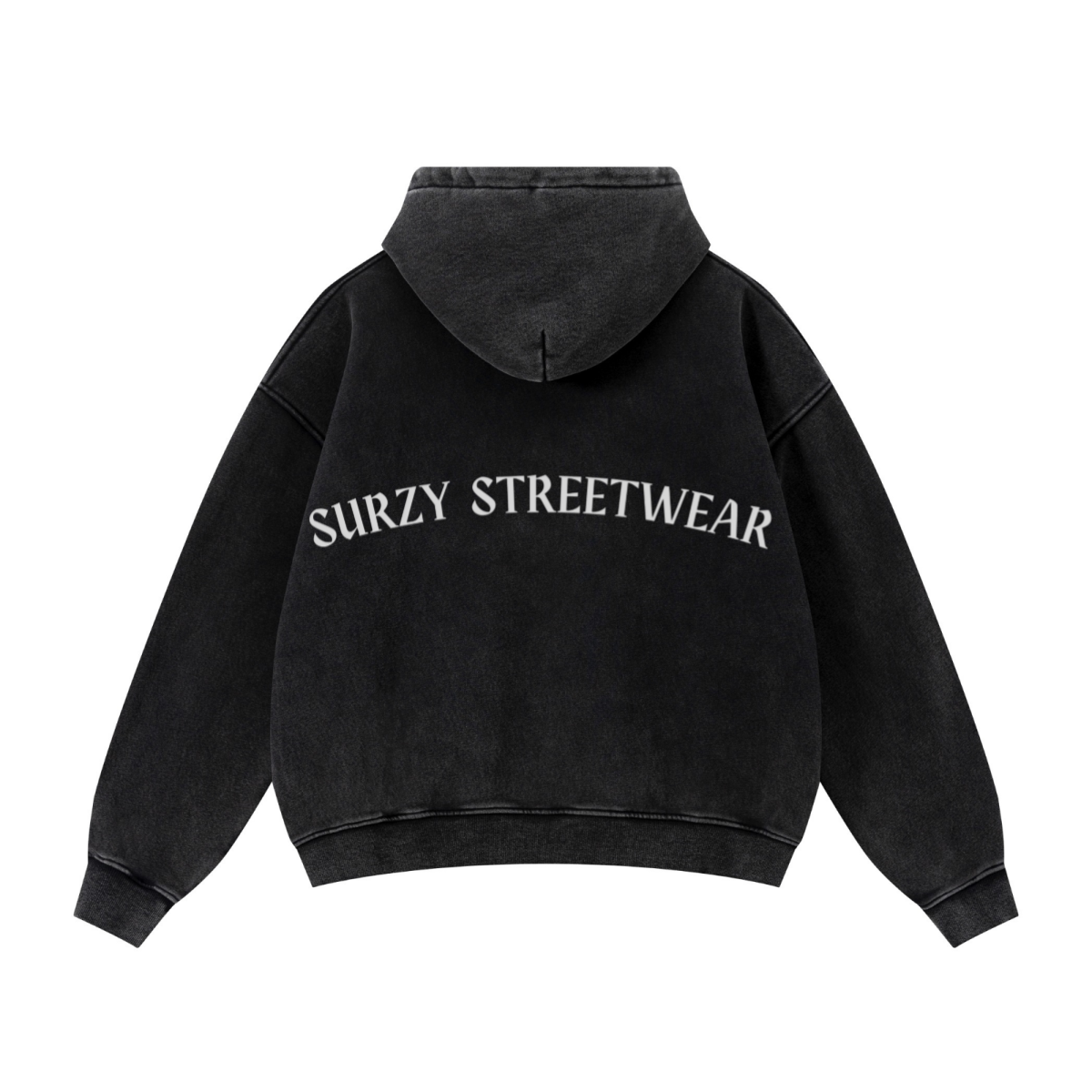 400GSM Unisex Vintage-Wash Boxy-Fit Zip-Up Hoodie Vintage Black