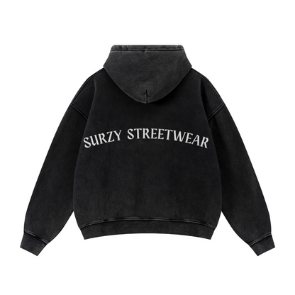 400GSM Unisex Vintage-Wash Boxy-Fit Zip-Up Hoodie Vintage Black
