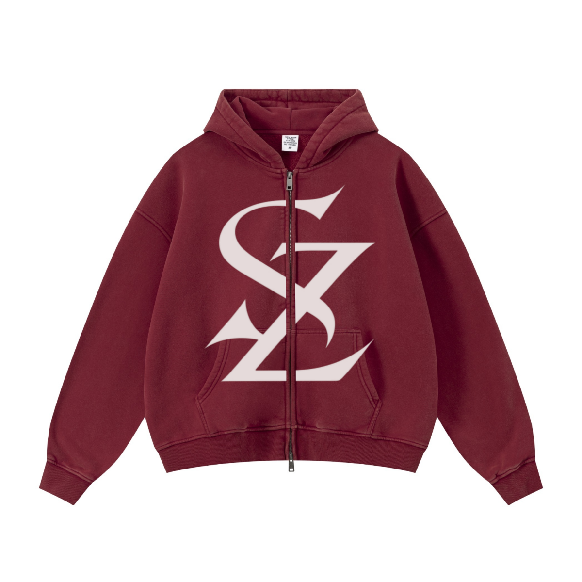 400GSM Unisex Vintage-Wash Boxy-Fit Zip-Up Hoodie Vintage Red
