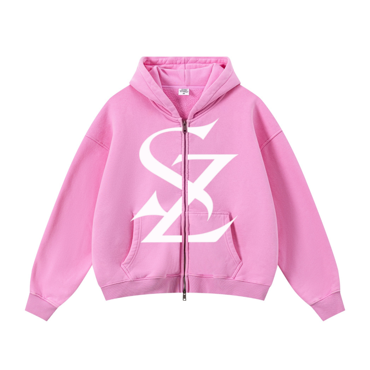 400GSM Unisex Vintage-Wash Boxy-Fit Zip-Up Hoodie Vintage Peach Pink