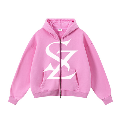 400GSM Unisex Vintage-Wash Boxy-Fit Zip-Up Hoodie Vintage Peach Pink