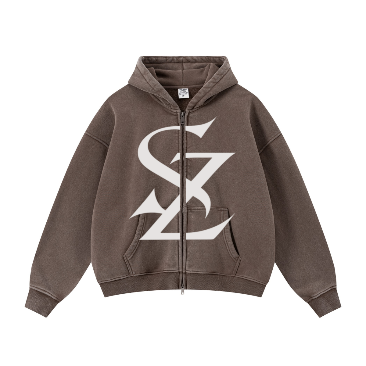 400GSM Unisex Vintage-Wash Boxy-Fit Zip-Up Hoodie Vintage Dark Brown