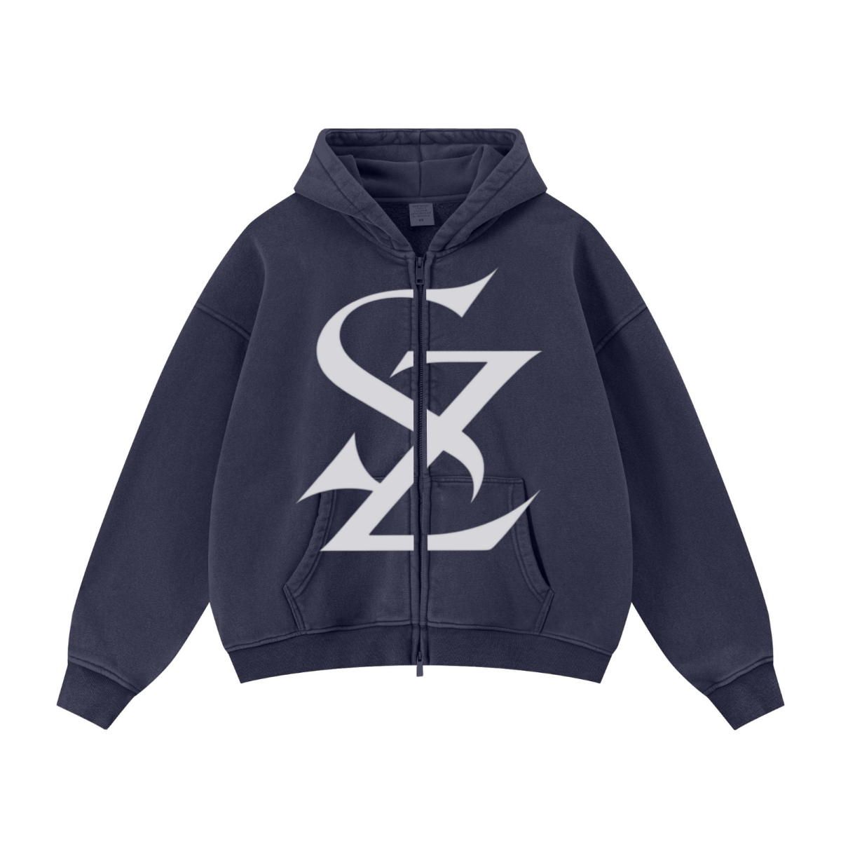 400GSM Unisex Vintage-Wash Boxy-Fit Zip-Up Hoodie Vintage Royal Blue