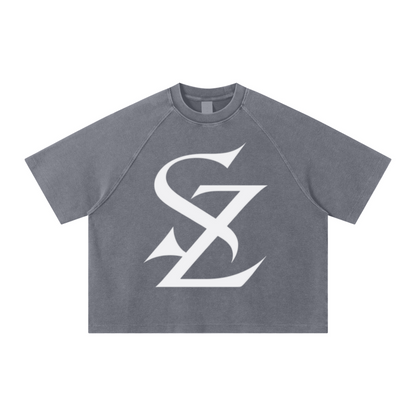 235GSM Men's Waffle Knit Snow Wash Raglan Boxy T-Shirt Washed Iron Grey