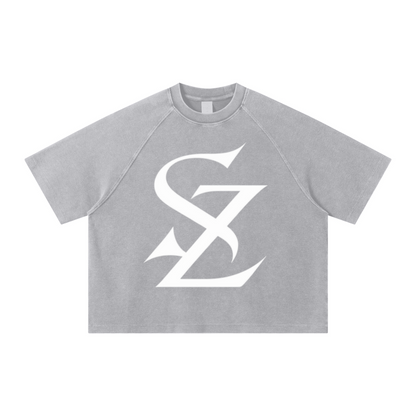 235GSM Men's Waffle Knit Snow Wash Raglan Boxy T-Shirt Washed Oyster Grey