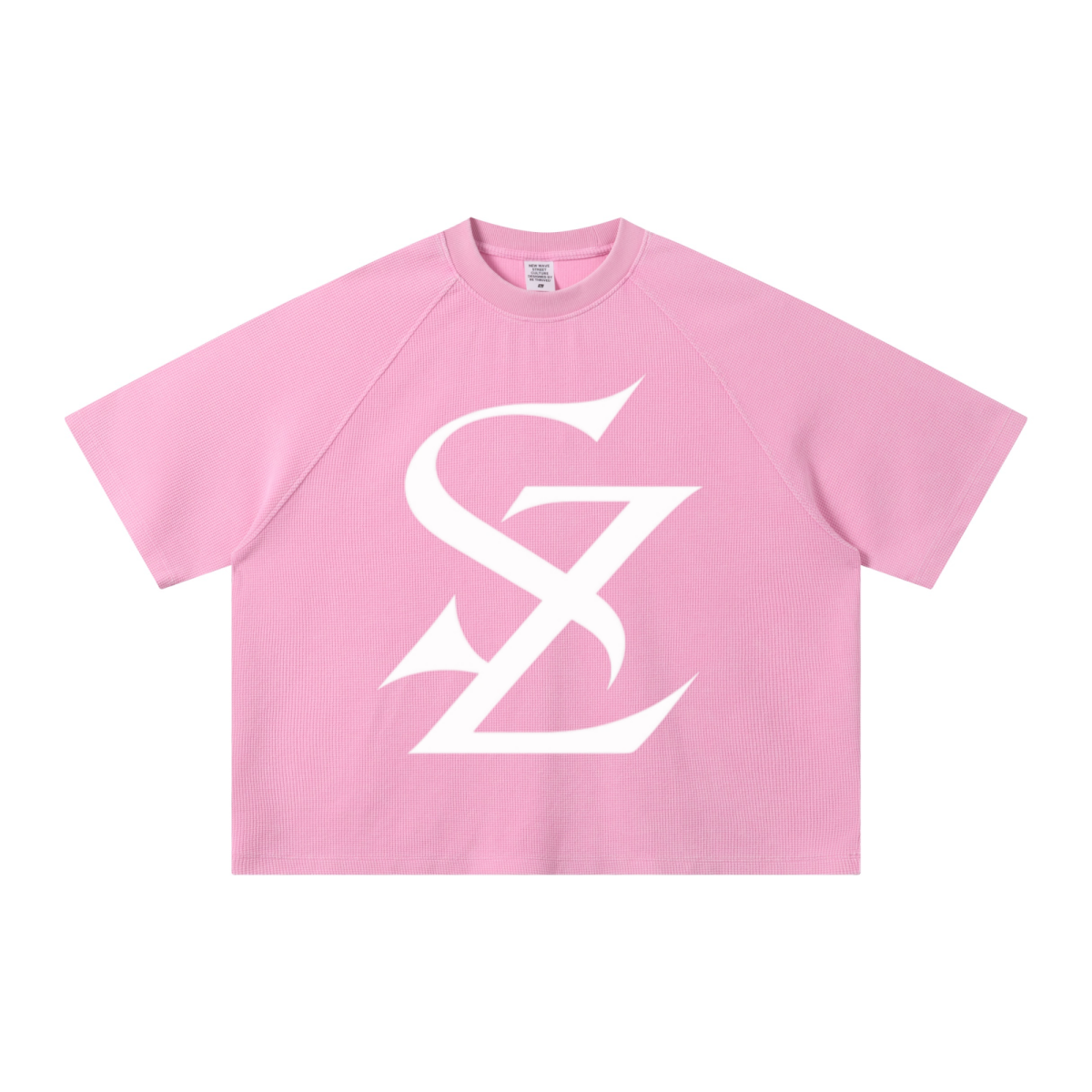235GSM Men's Waffle Knit Snow Wash Raglan Boxy T-Shirt Baby Washed Pink