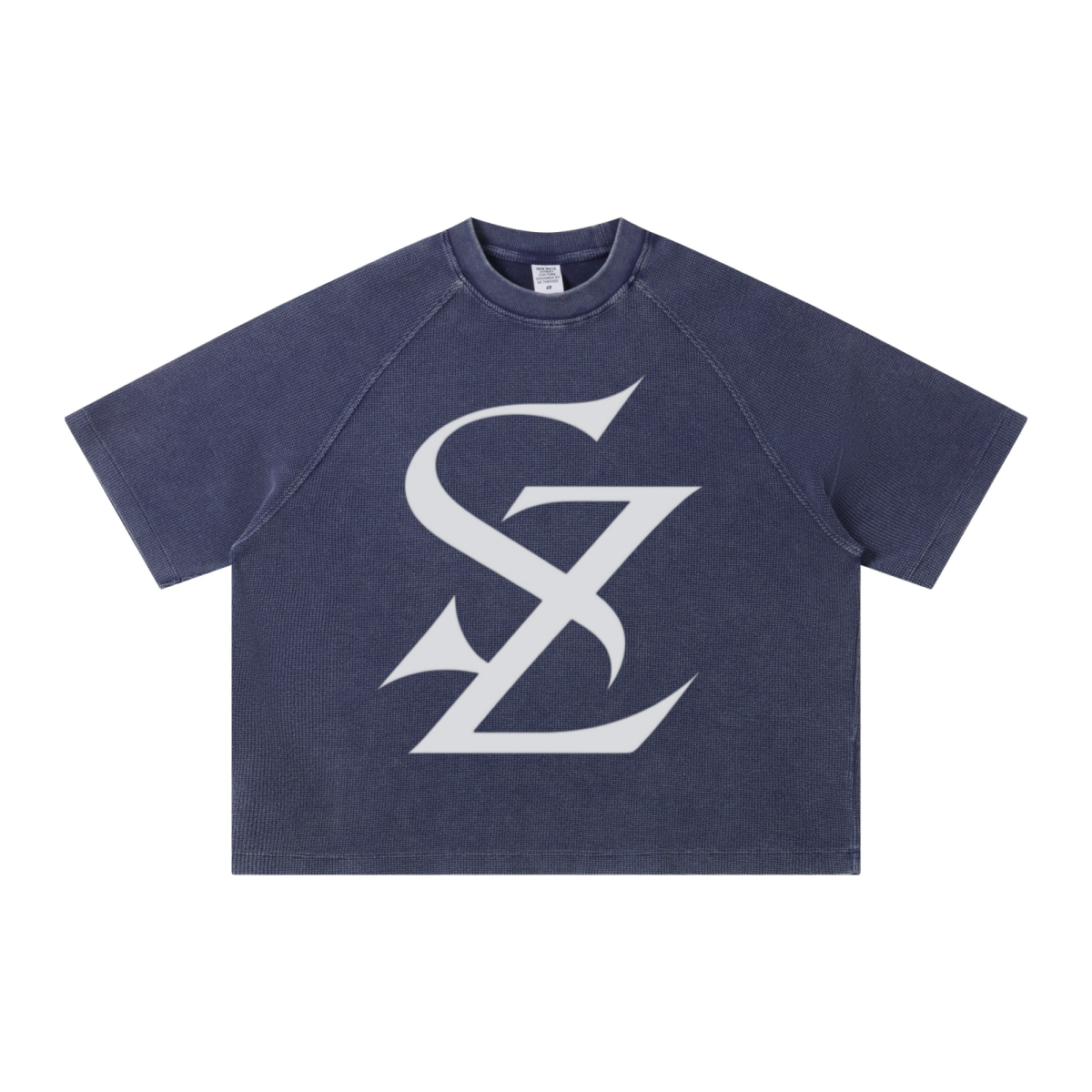 235GSM Men's Waffle Knit Snow Wash Raglan Boxy T-Shirt Midnight Washed Blue