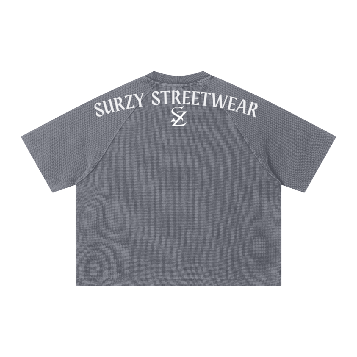 235GSM Men's Waffle Knit Snow Wash Raglan Boxy T-Shirt Washed Iron Grey