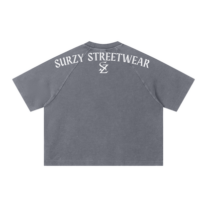 235GSM Men's Waffle Knit Snow Wash Raglan Boxy T-Shirt Washed Iron Grey