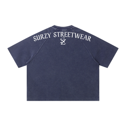 235GSM Men's Waffle Knit Snow Wash Raglan Boxy T-Shirt Midnight Washed Blue