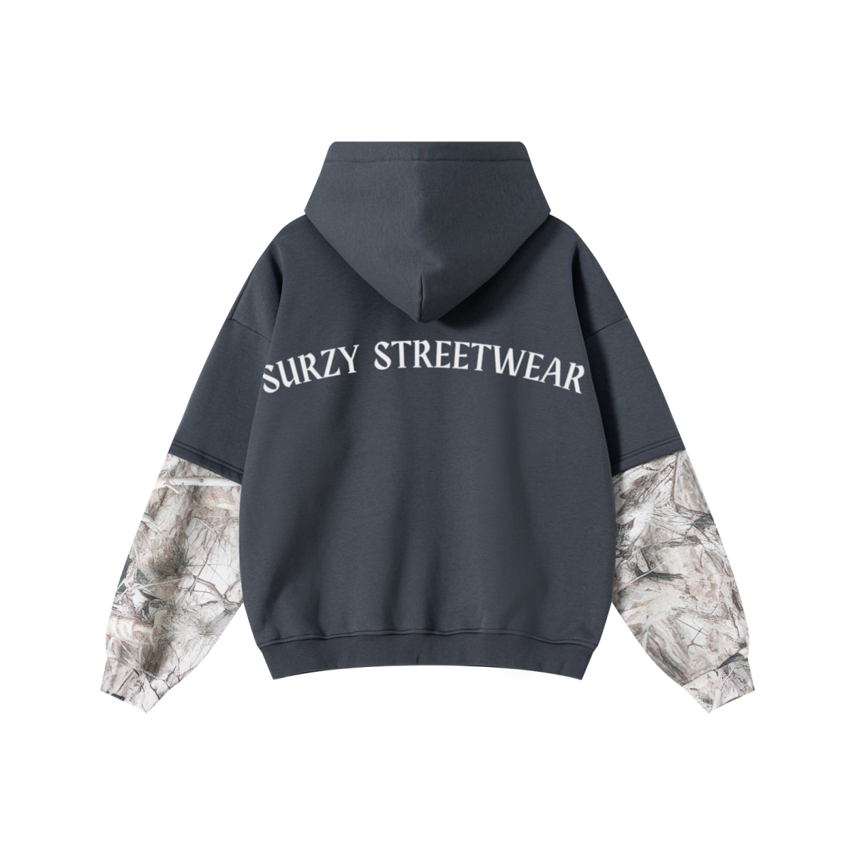 340GSM Unisex Outdoor Washed Layered Spliced Fleece Hoodie Dark Grey