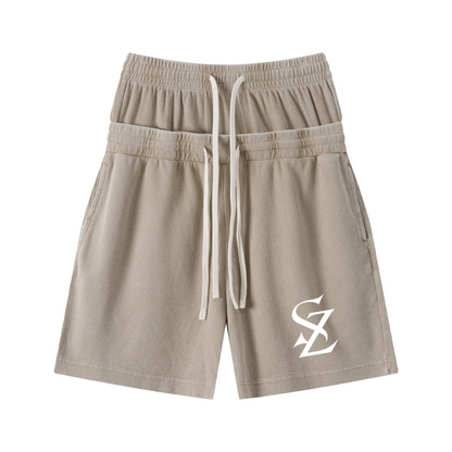 235GSM West Coast Relaxed Fit Waffle Knit Snow-Wash Distressed Shorts Ground Beige