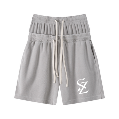 235GSM West Coast Relaxed Fit Waffle Knit Snow-Wash Distressed Shorts Washed Heather Gray
