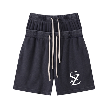 235GSM West Coast Relaxed Fit Waffle Knit Snow-Wash Distressed Shorts Washed Iron Gray